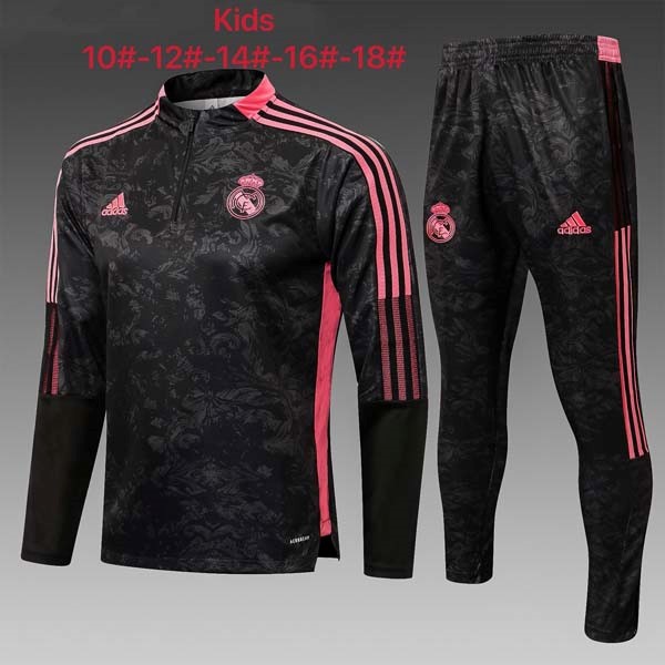 Kinder Trainingsanzüge Real Madrid 2022 Schwarz Pink Günstige Fußballtrikots